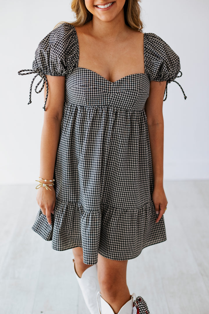 BLACK & TAUPE MINDY CHECKERED DRESS