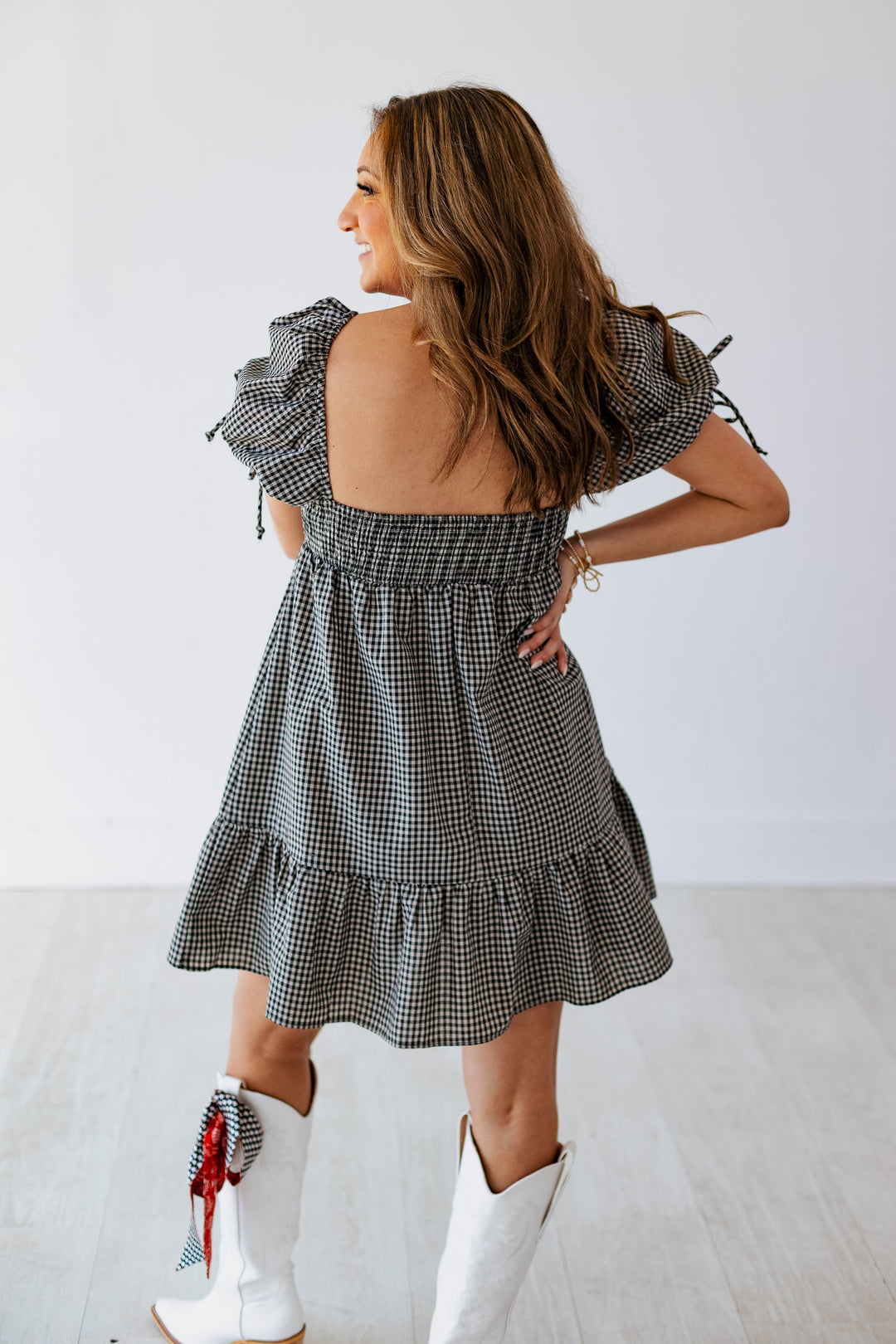 BLACK & TAUPE MINDY CHECKERED DRESS