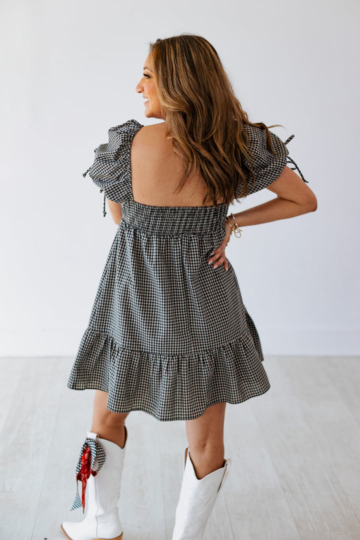 BLACK & TAUPE MINDY CHECKERED DRESS