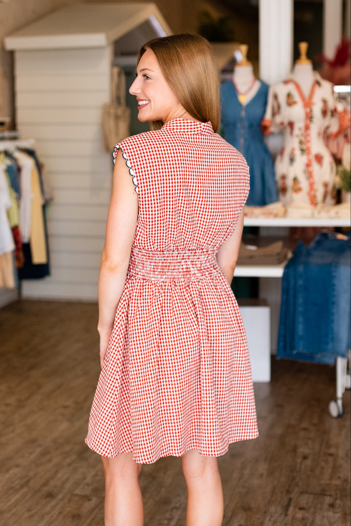 RED GINGHAM ZIP UP DRESS