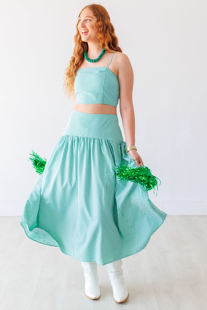 GREEN GINGHAM MAXI SKIRT