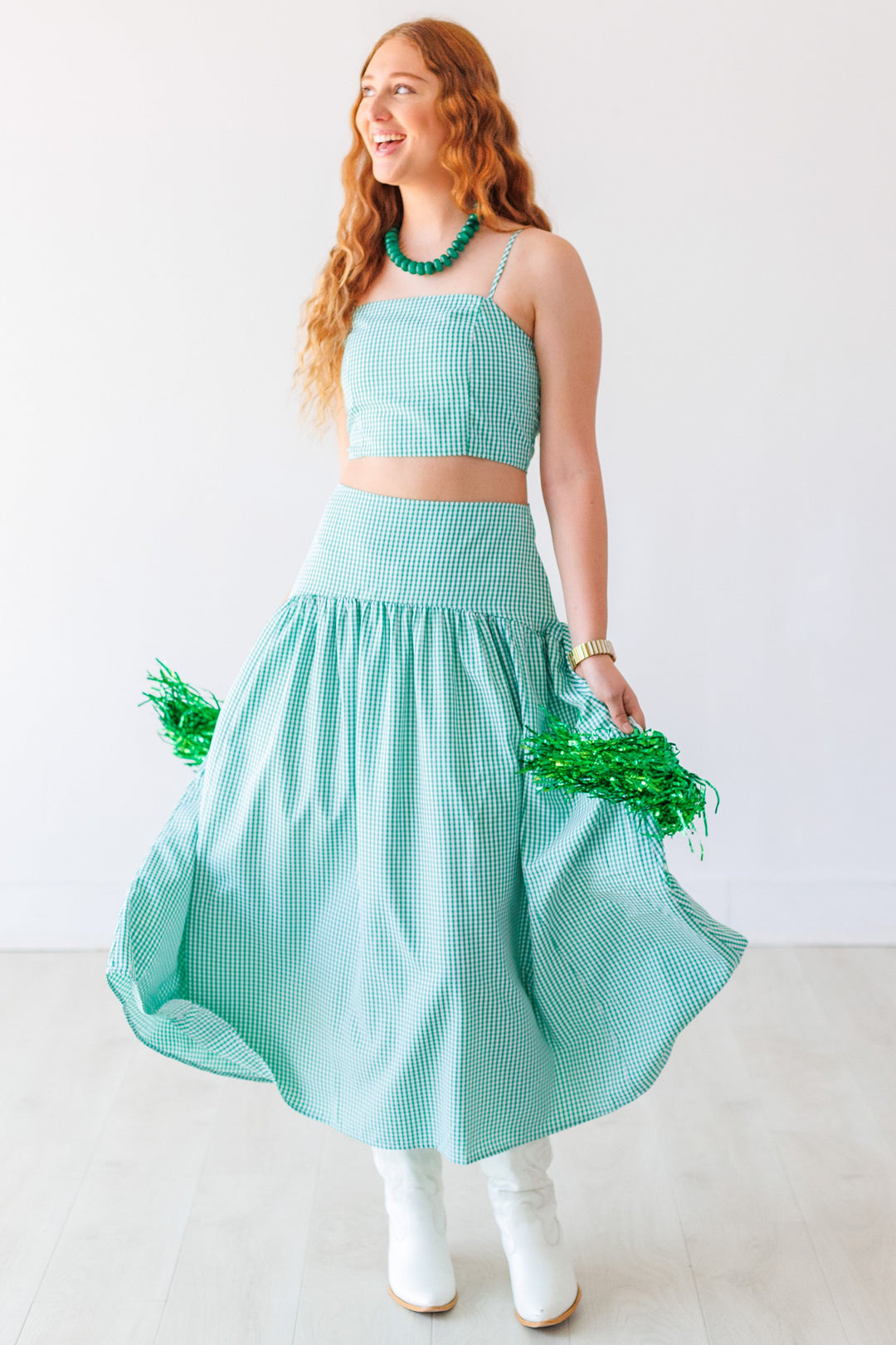 GREEN GINGHAM CROP TOP