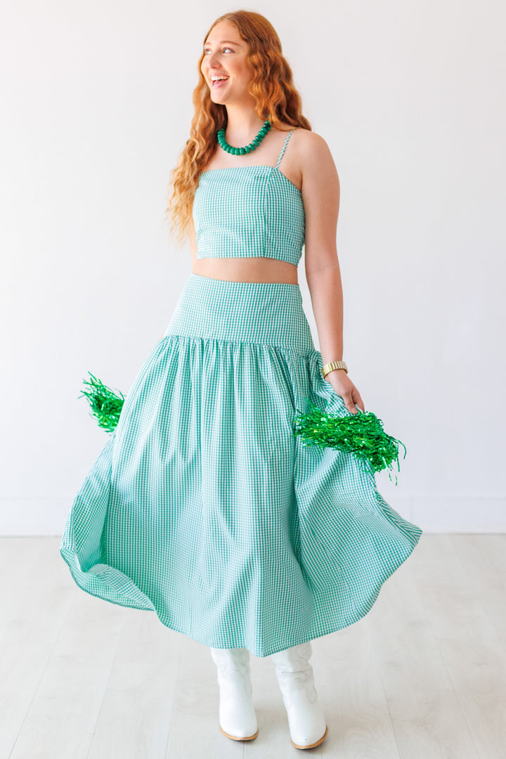 GREEN GINGHAM CROP TOP