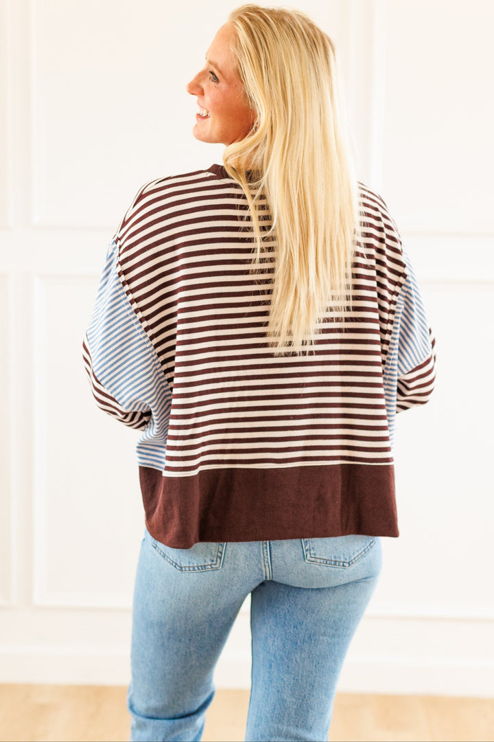 BROWN &amp; WHITE STRIPE SWEATSHIRT