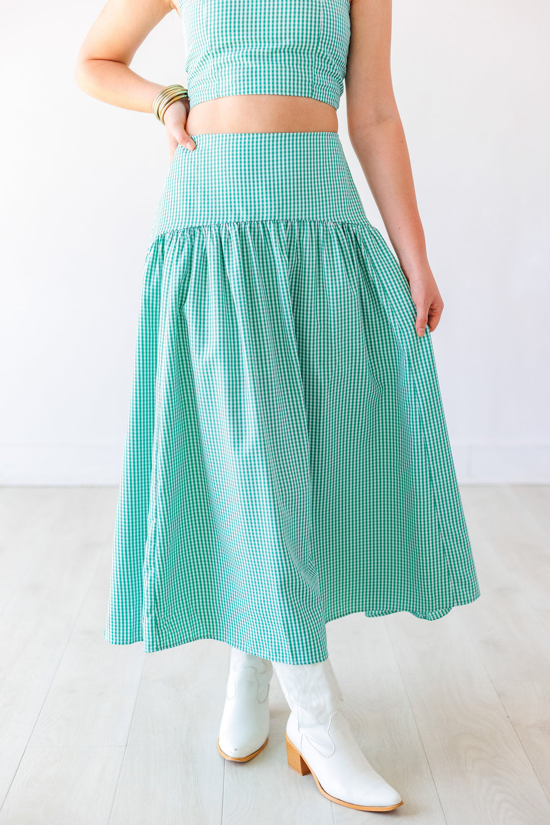 GREEN GINGHAM MAXI SKIRT