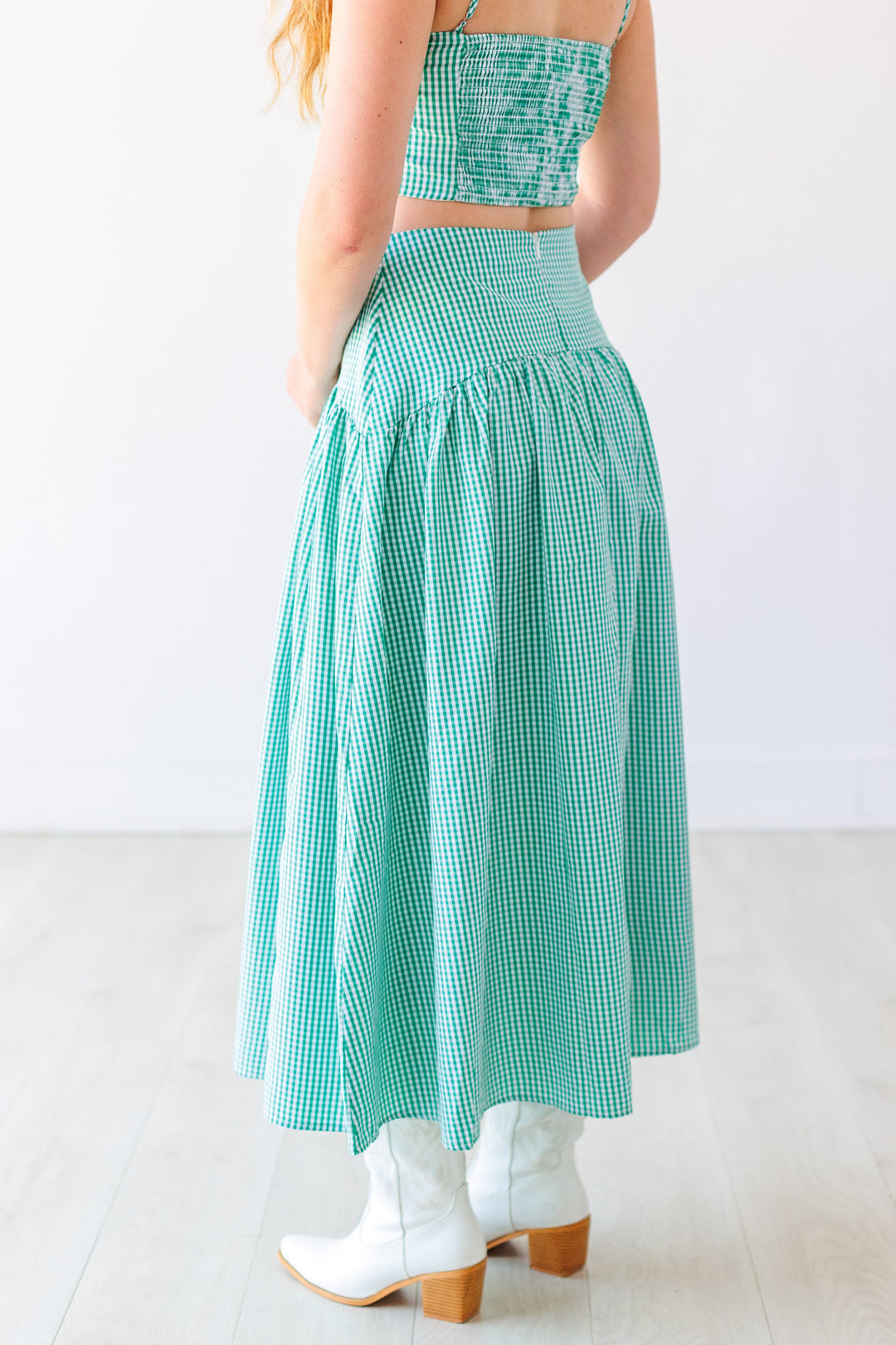 GREEN GINGHAM MAXI SKIRT