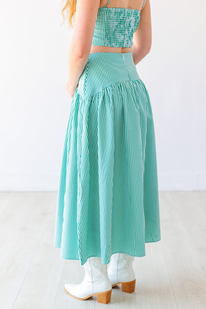 GREEN GINGHAM MAXI SKIRT