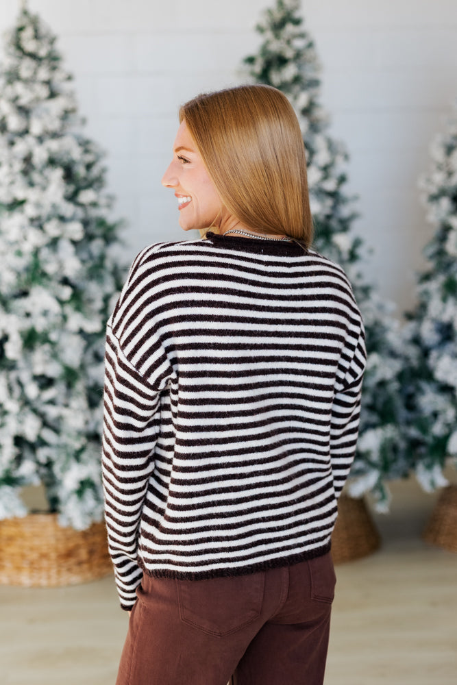DARK WINE STRIPE HENLEY SWEATER