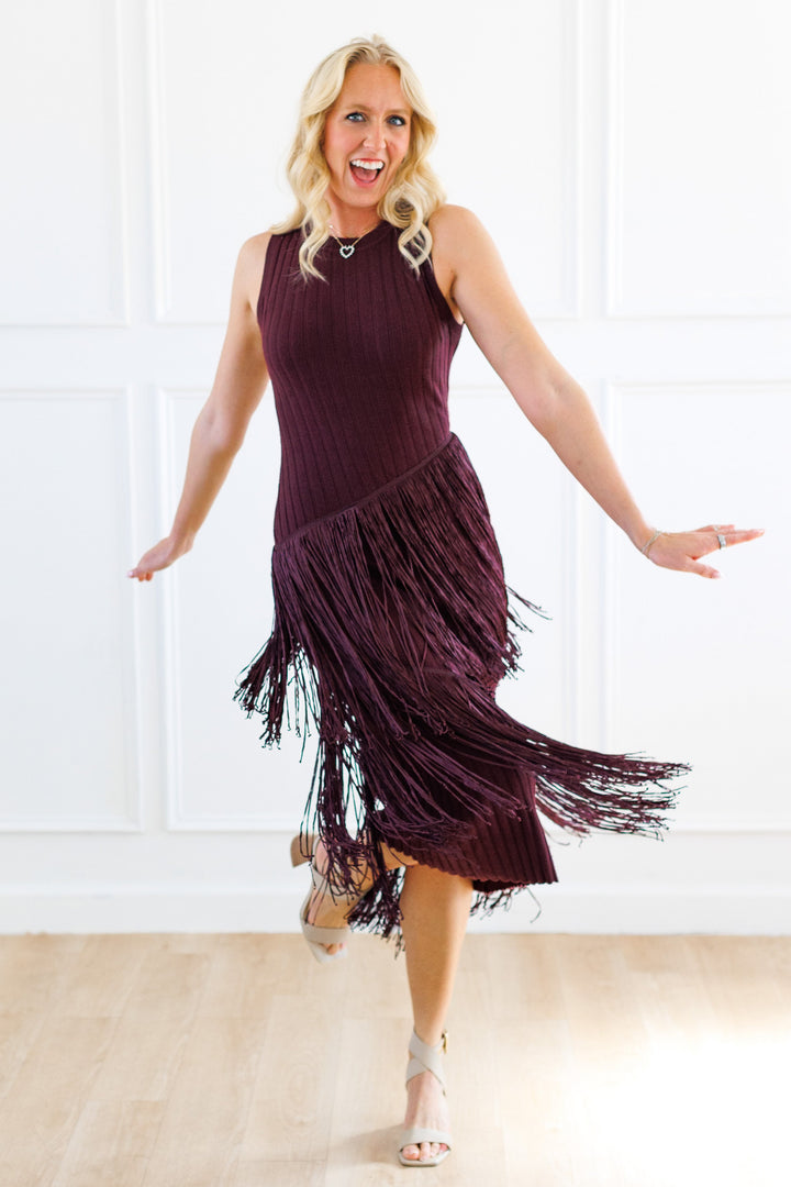 BURGUNDY FRINGE MOMENT MAXI