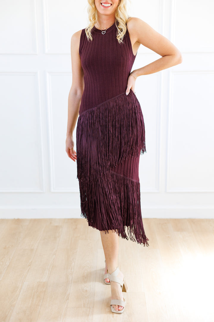 BURGUNDY FRINGE MOMENT MAXI
