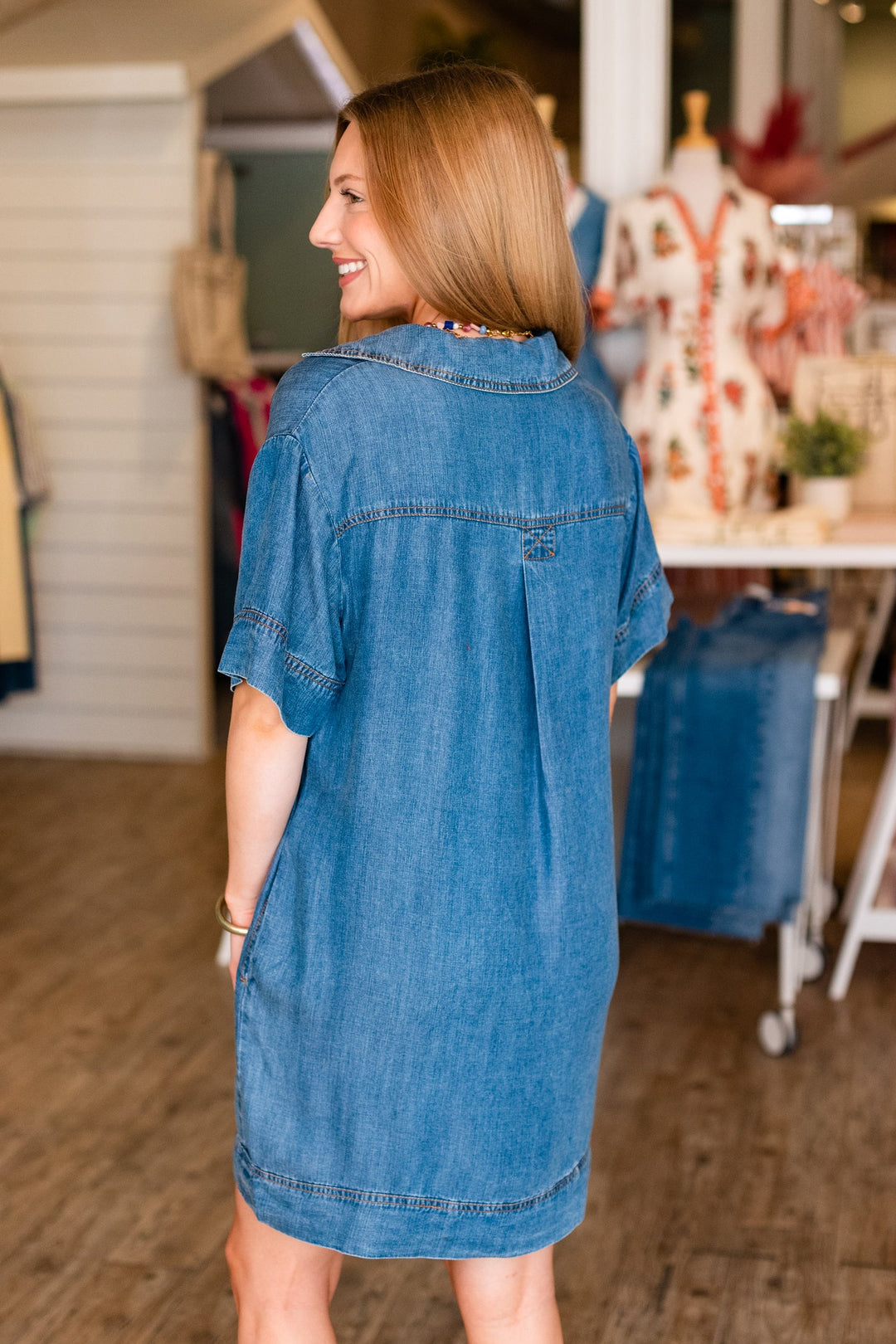COLLARED DENIM TENCEL DRESS