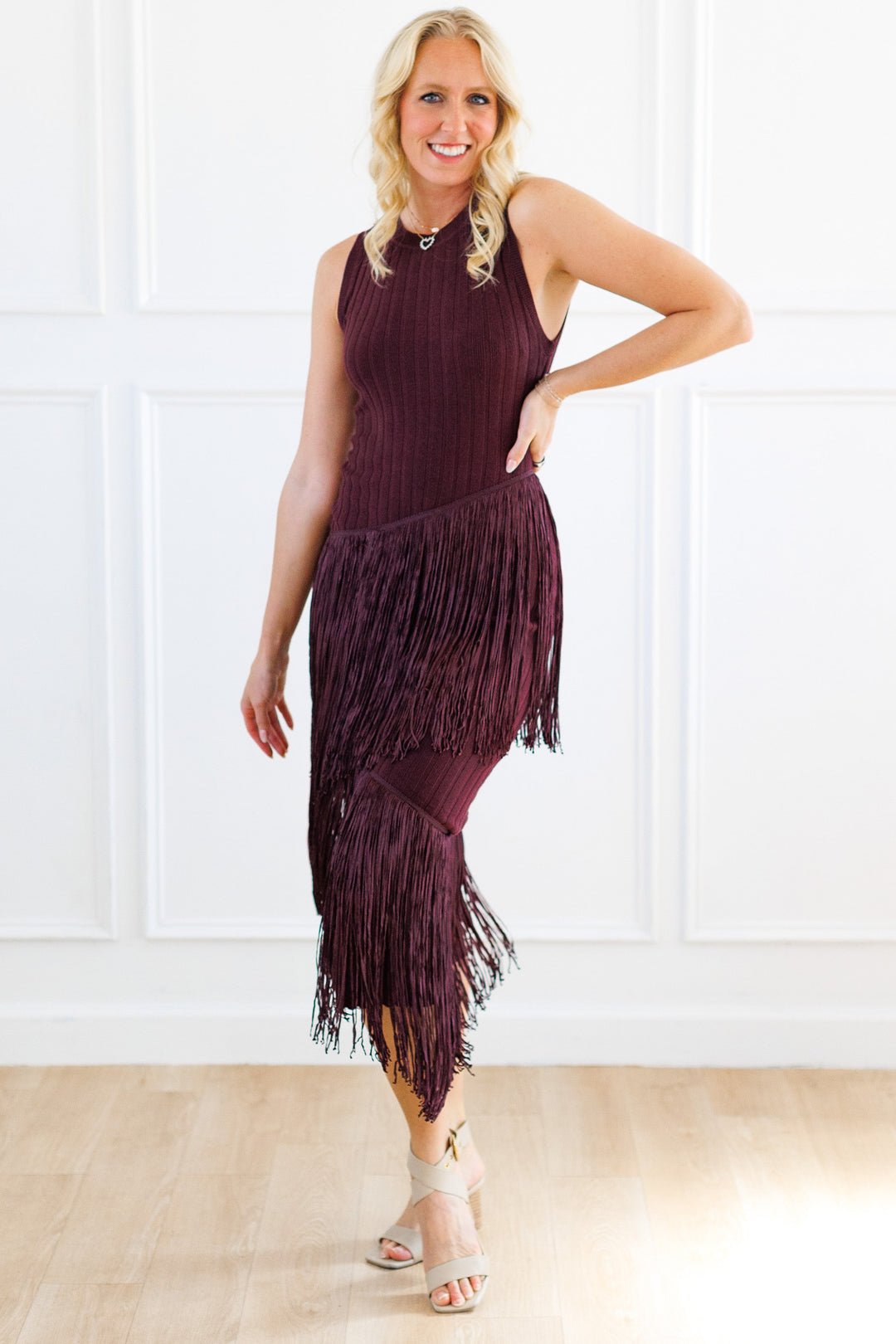 BURGUNDY FRINGE MOMENT MAXI