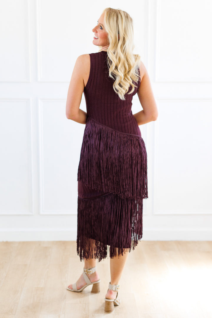 BURGUNDY FRINGE MOMENT MAXI