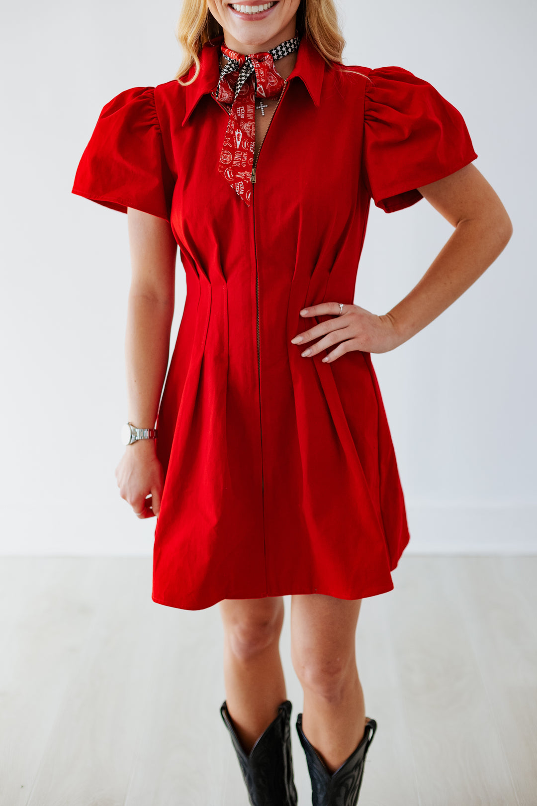 CRIMSON UTILITY ZIP UP MINI DRESS