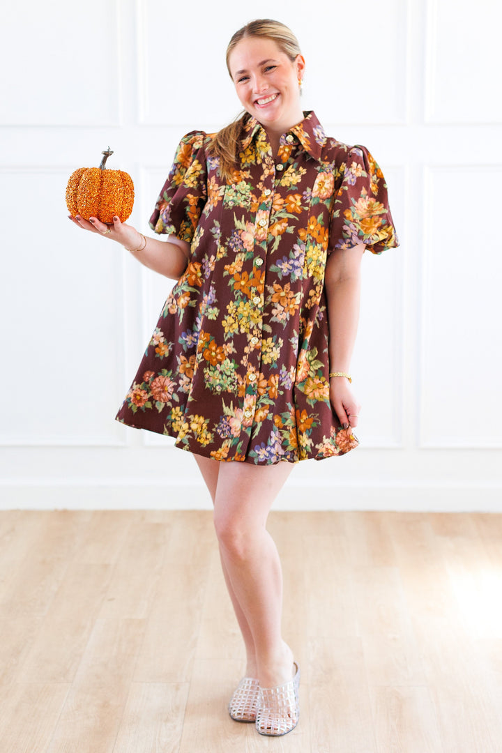 PLUM FLORAL DENIM DRESS