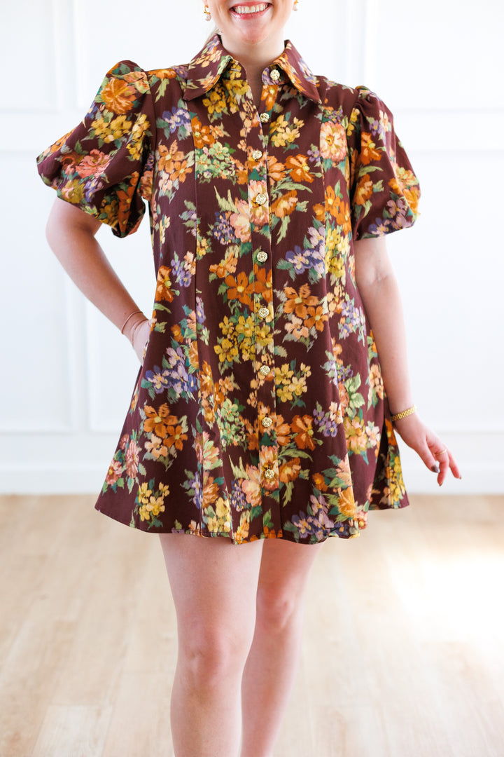 PLUM FLORAL DENIM DRESS