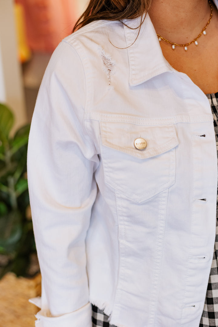 WHITE FRAY HEM DENIM JACKET