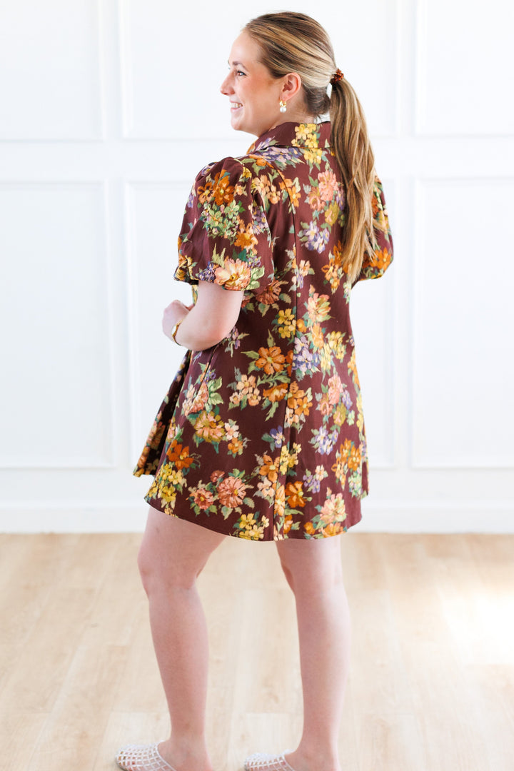 PLUM FLORAL DENIM DRESS
