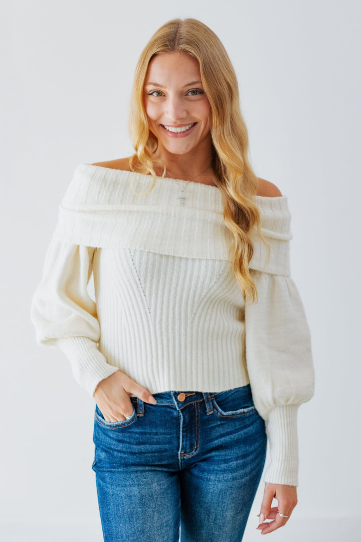 CECILIA OFF THE SHOULDER SWEATER- CREAM