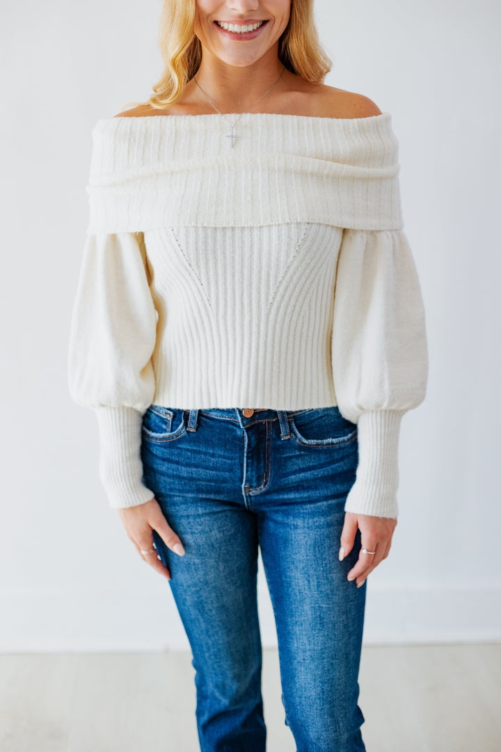 CECILIA OFF THE SHOULDER SWEATER- CREAM
