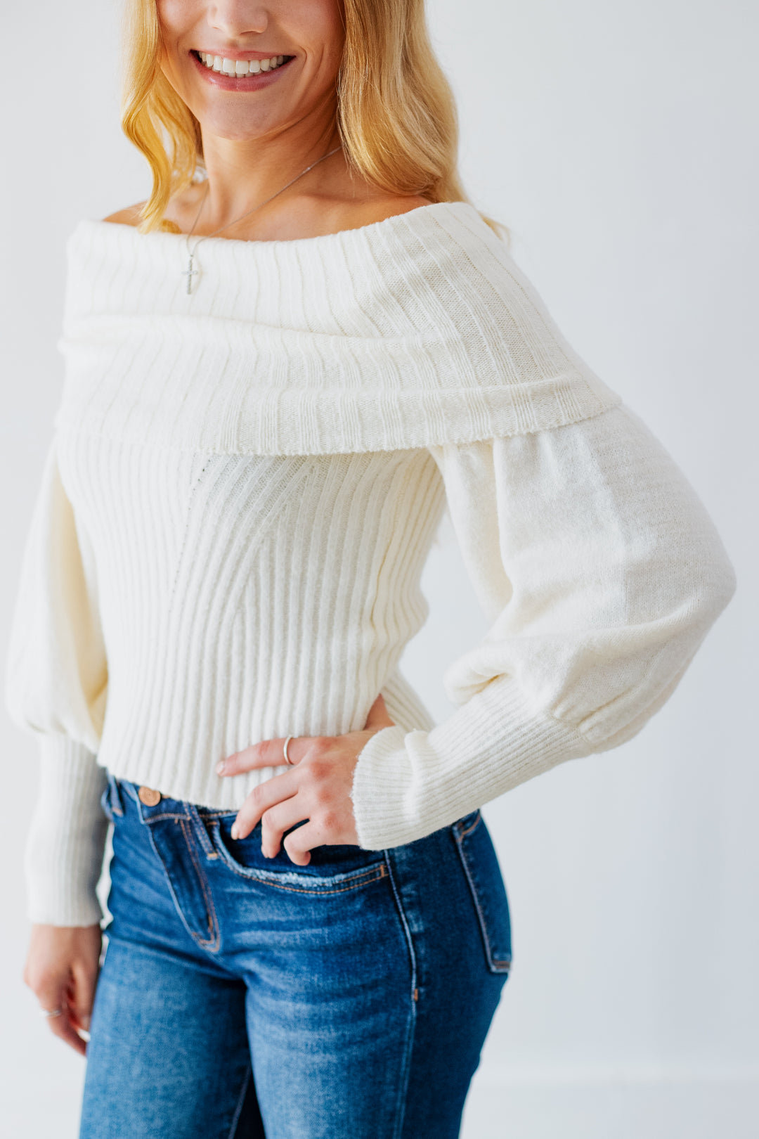 CECILIA OFF THE SHOULDER SWEATER- CREAM