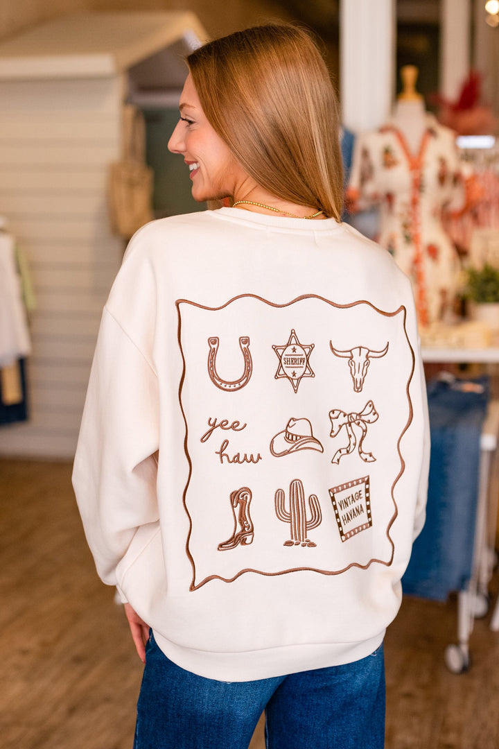 LUCKY COWGIRL EMBROIDERED CREWNECK