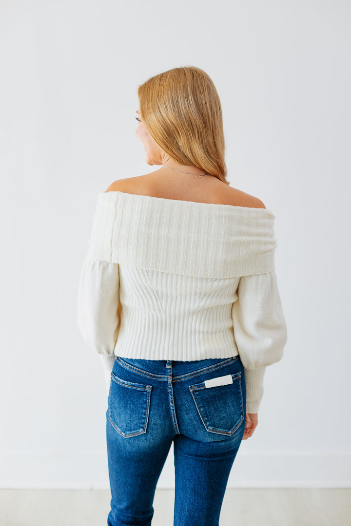 CECILIA OFF THE SHOULDER SWEATER- CREAM