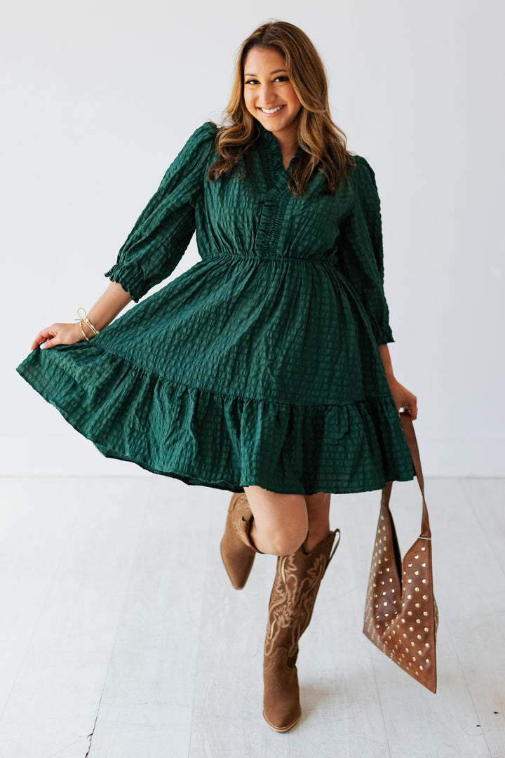PALM GREEN TEXTURED MINI DRESS