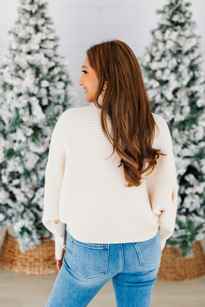GOLD BUTTON SLEEVE SWEATER- CREAM
