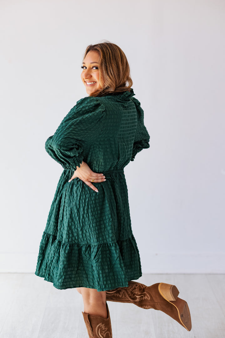 PALM GREEN TEXTURED MINI DRESS