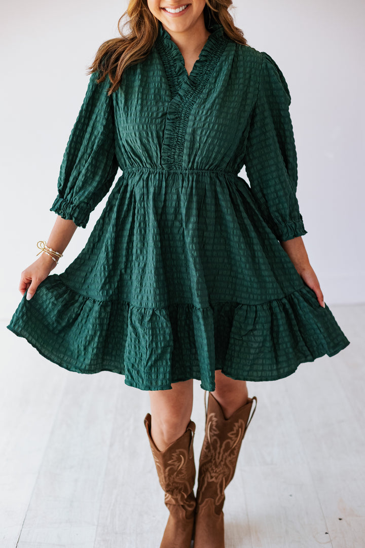 PALM GREEN TEXTURED MINI DRESS