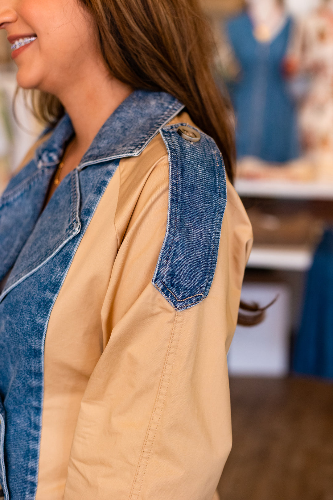 DENIM COMBO CROPPED TRENCH JACKET