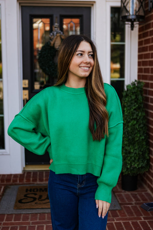 HOLLY RELAXED CROP SWEATER EMERALD