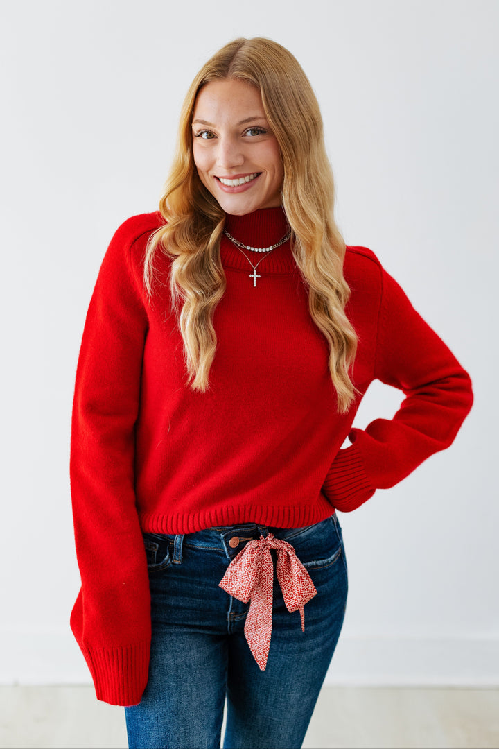 RUBY RED MOCK NECK SWEATER