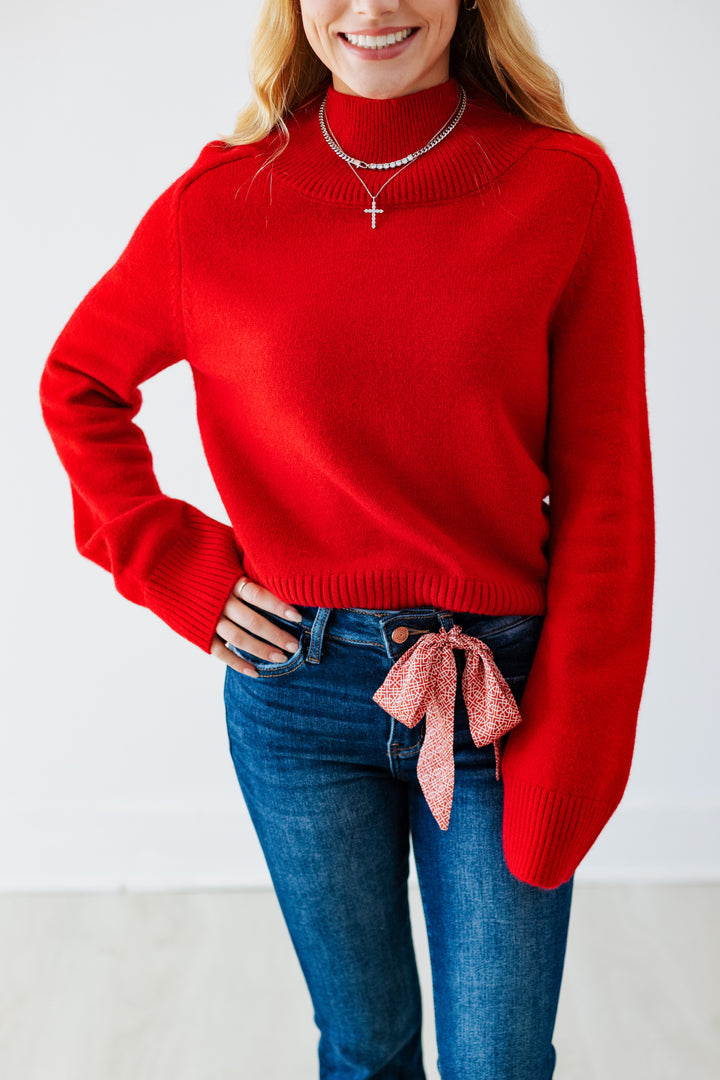 RUBY RED MOCK NECK SWEATER