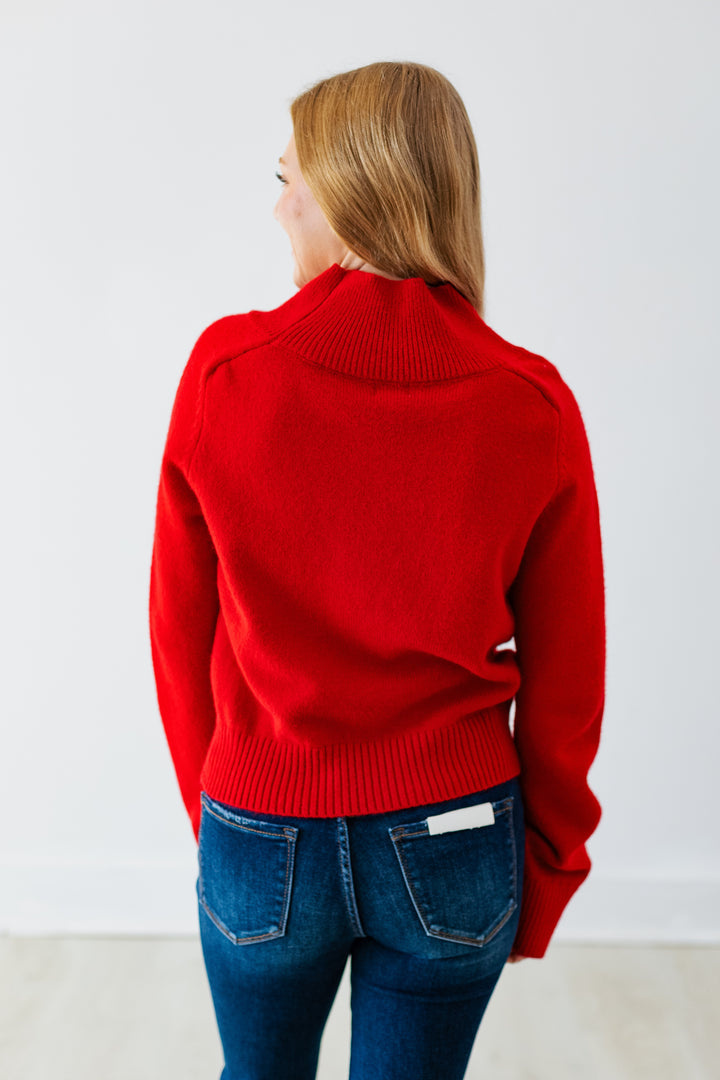RUBY RED MOCK NECK SWEATER