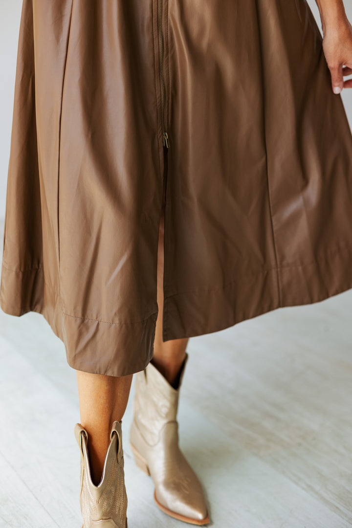 MOCHA MOUSSE LEATHER ZIP UP DRESS