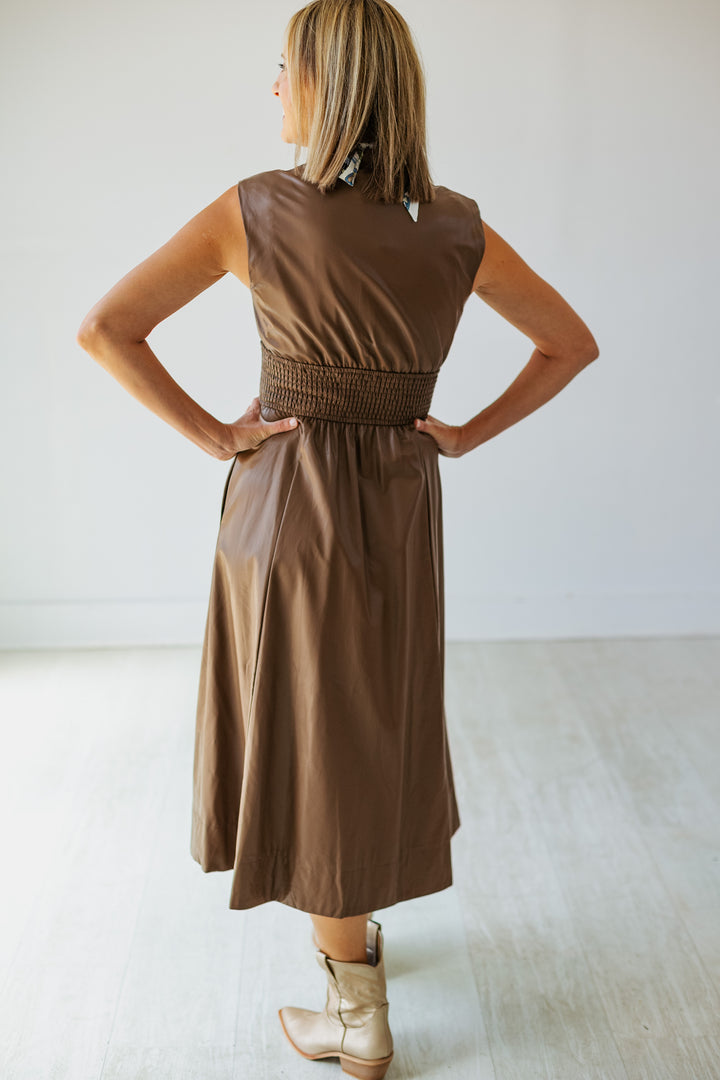 MOCHA MOUSSE LEATHER ZIP UP DRESS