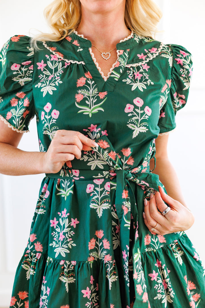 GREEN GARDEN FLORAL MINI DRESS
