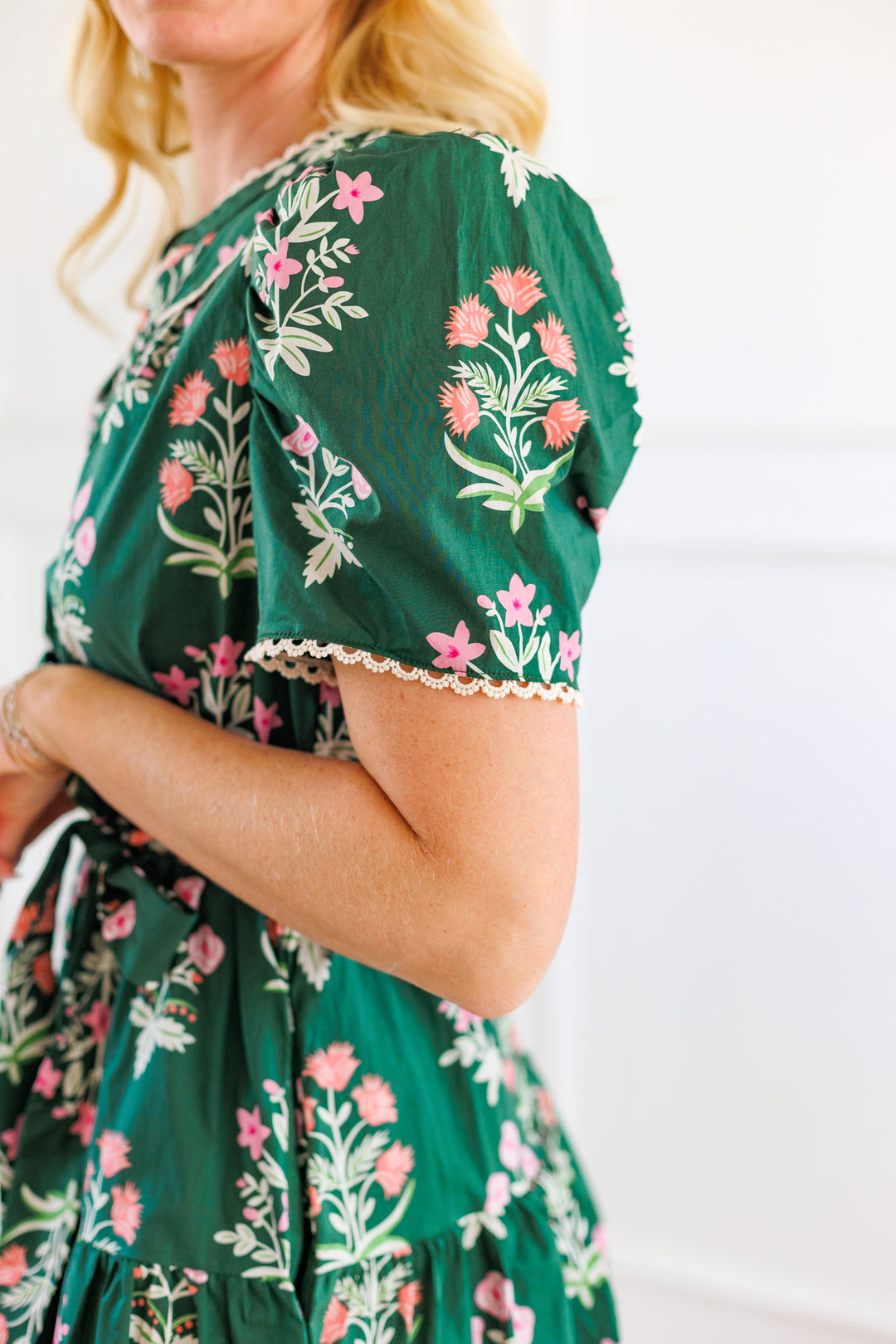 GREEN GARDEN FLORAL MINI DRESS