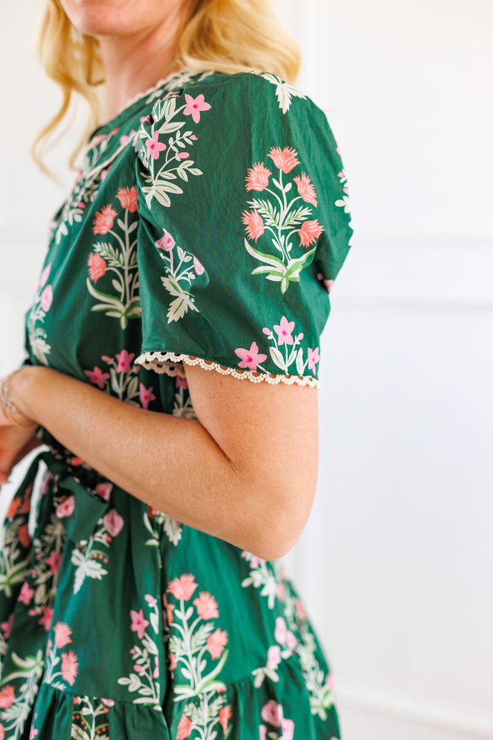 GREEN GARDEN FLORAL MINI DRESS