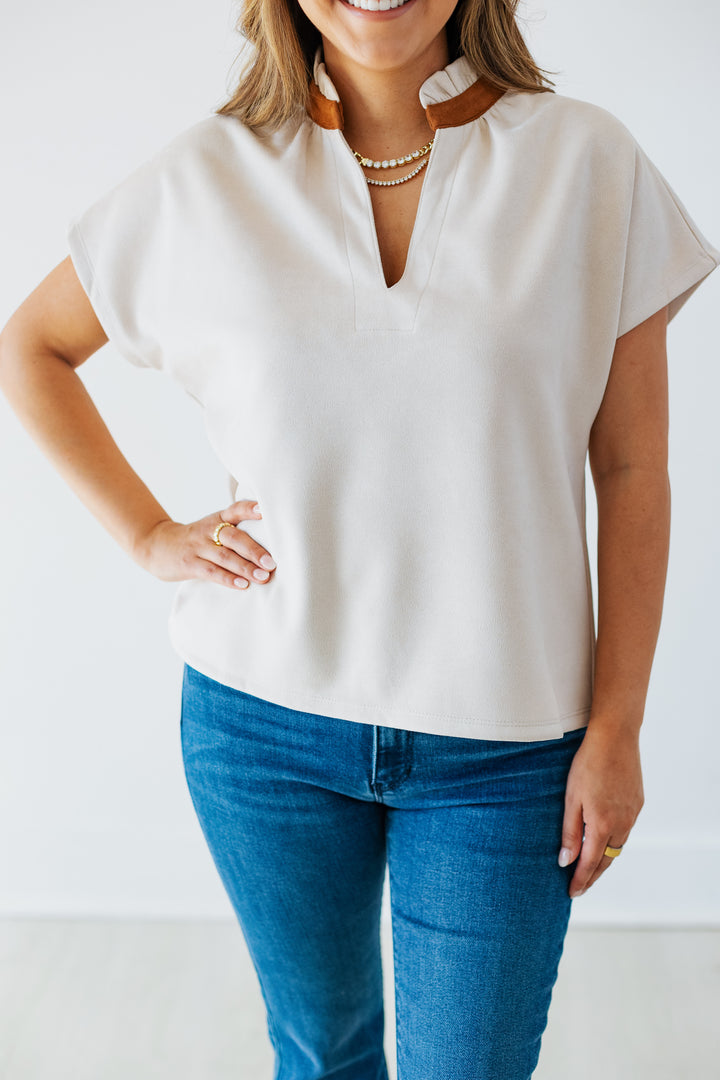 CAMEL TRIM CREAM SUEDE TOP