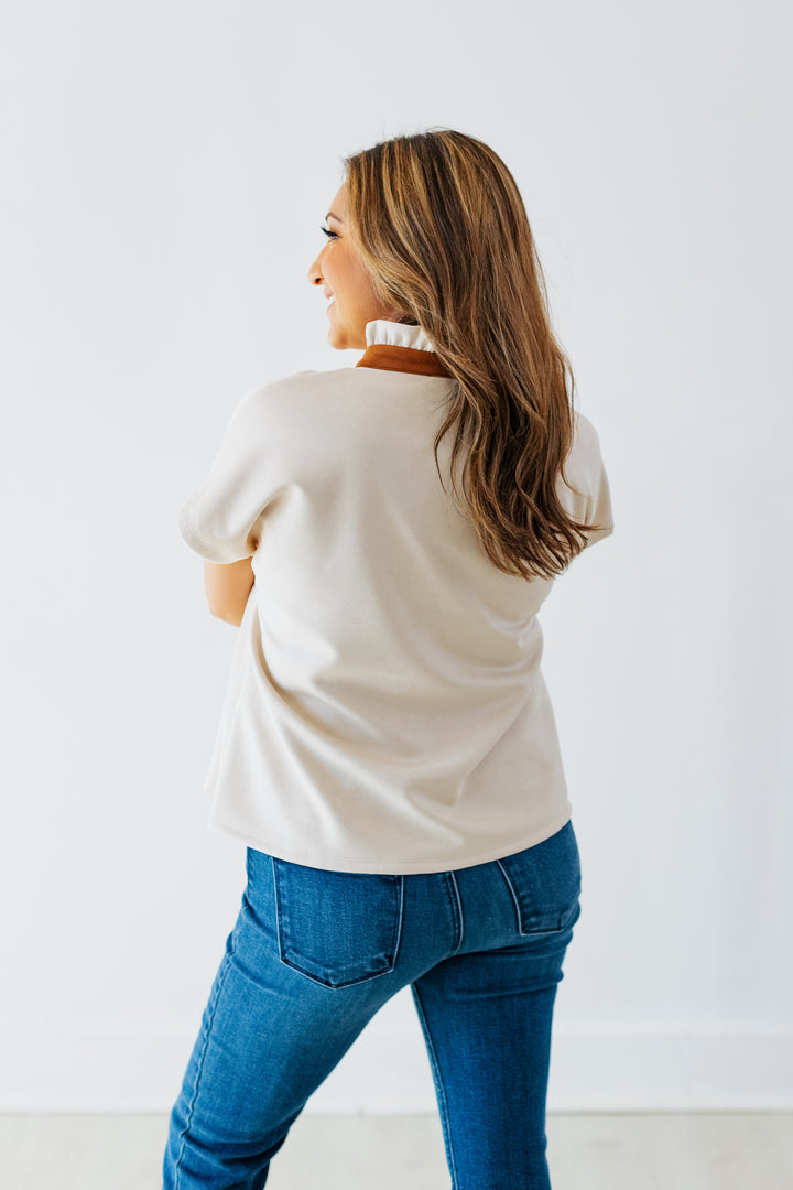 CAMEL TRIM CREAM SUEDE TOP