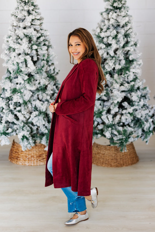 SUEDE DUSTER JACKET- BURGUNDY