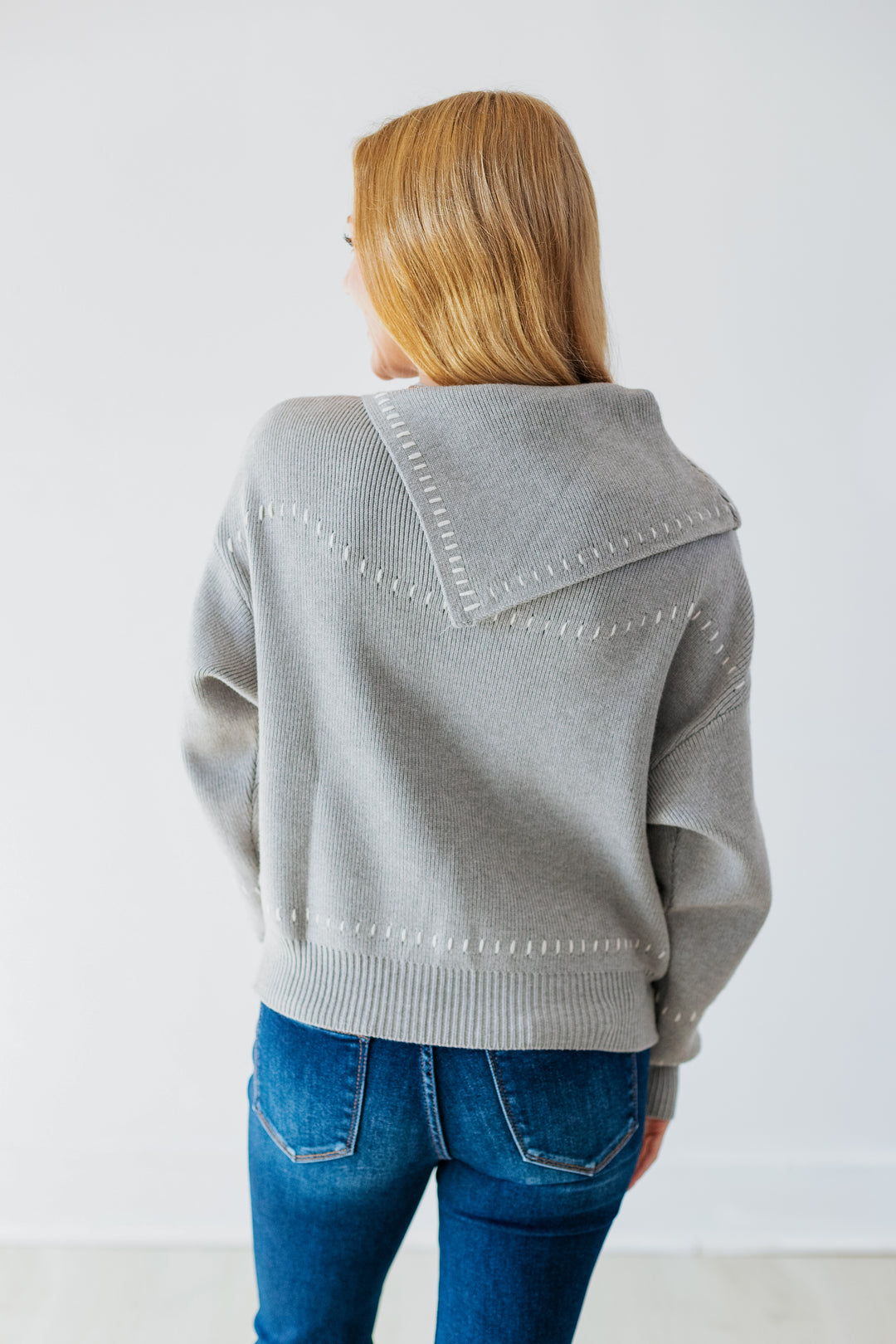 HEATHER GREY FOLDOVER COLLAR SWEATER