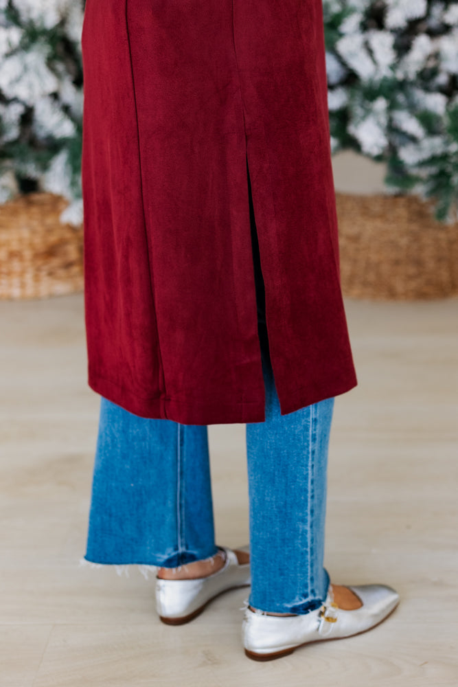SUEDE DUSTER JACKET- BURGUNDY