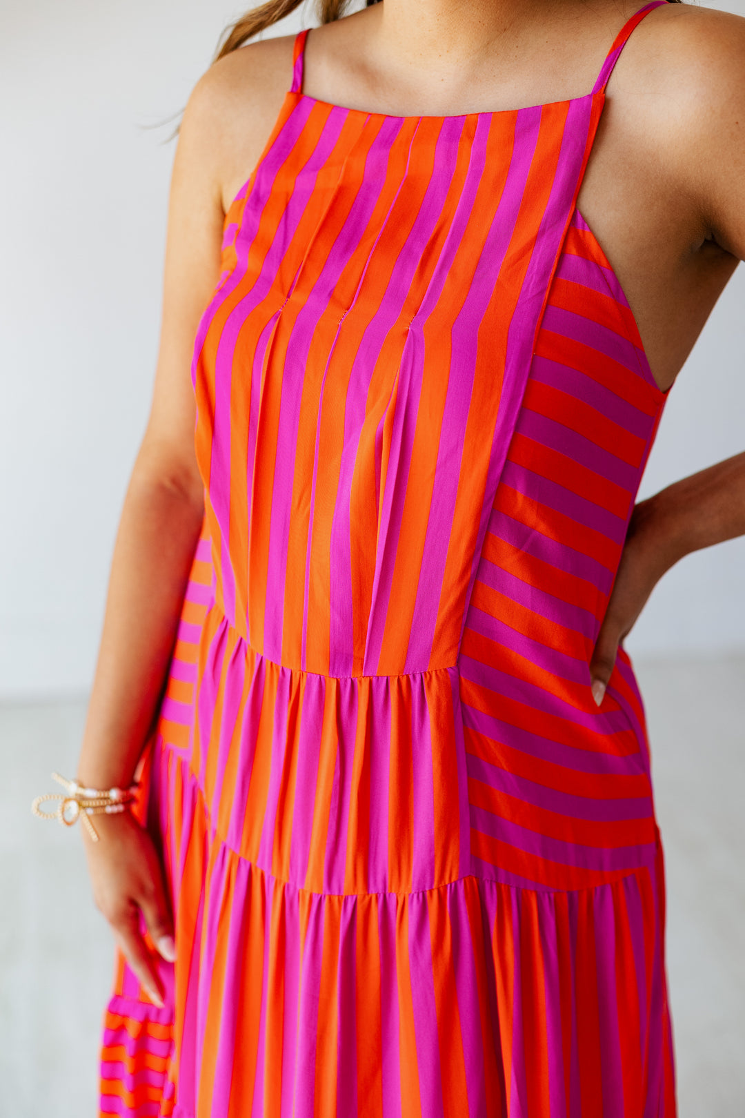 ORANGE & PINK STRIPED MAXI DRESS