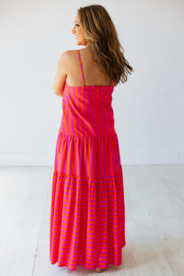 ORANGE & PINK STRIPED MAXI DRESS