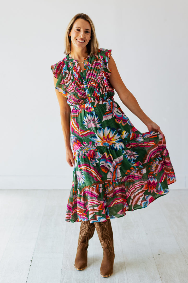 GREEN FLORALS MAXI DRESS