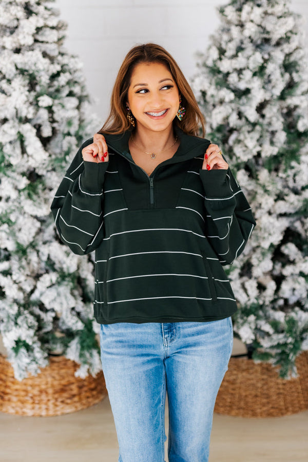 SCUBA STRIPE QUARTER ZIP TOP- REGENCY GREEN